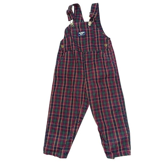 RARE Vintage OshKosh Bgosh VESTBAK Overalls PLAID CHECK  Red  Blue White Size 4T - Picture 1 of 5